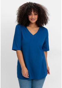 Große Größen Jerseyshirt mit V-Ausschnitt, leicht tailliert Gr. 40 blau von sheego für Damen