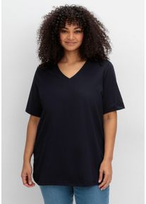 Große Größen Shirt mit V-Ausschnitt, aus leichtem Jersey Gr. 52/54 blau von sheego für Damen