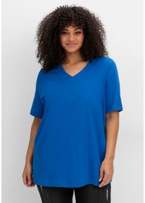 Große Größen Shirt mit V-Ausschnitt, aus leichtem Jersey Gr. 44/46 blau von sheego für Damen