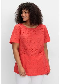 sheego by Joe Browns Große Größen Shirt im Materialmix, mit Lochstickereien Gr. 42 rot von sheego für Damen