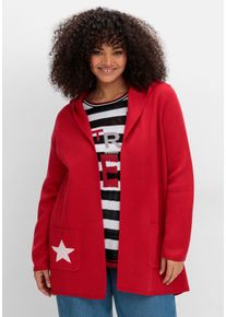 Große Größen Strickjacke mit Kapuze und Jacquard-Details Gr. 50 rot von sheego für Damen