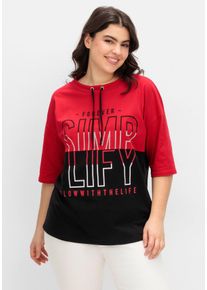 Große Größen Jerseyshirt mit Stehkragen und Wordingprint Gr. 50 rot von sheego für Damen
