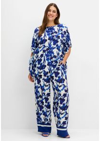 Große Größen Weite, fließende Hose mit Blumendruck Gr. 44 blau geblümt von sheego für Damen