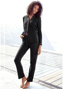 Vivance Dreams Pyjama schwarz Gr. 40/42 für Damen. Kontrastpaspel und Piping. Bequem. Nachhaltig.