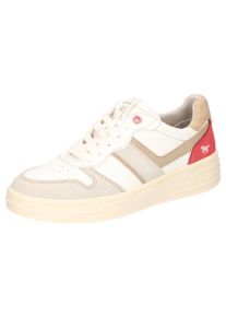 Mustang Shoes Damen Sneaker, Gr. 42sanftes weiß, taupe, rot, Lederimitat, kontrastfarbene Details, casual, Schuhe, Retro Sneaker, Schnürschuh in