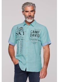 CAMP DAVID Herren Kurzarmhemdsea mint, casual, Gr. S, bedruckt, bestickt, Material: 100% Leinen, Hemden, mit Kentkragen
