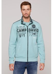CAMP DAVID Herren Sweatjackesea mint, casual, Gr. S, bedruckt, bestickt, Material: 50% Baumwolle, 50% Polyester, Sweatjacken, mit Stehkragen