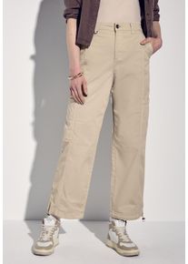 Street One Damen Cargohosebarley beige, casual, Gr. 40, unifarben, Web, Obermaterial: 98% Baumwolle, 2% Elasthan, Hosen, mit Tunnelzug am