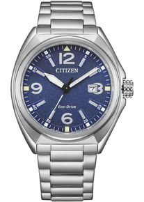 Citizen Herren Solaruhrsilberfarben, blau, Armbanduhren, Armbanduhr, Herrenuhr, Edelstahlarmband, analog, Datum, Eco-Drive