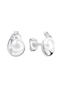 ZEEme Pearls Ohrringe Silber 925 rhodiniert Perle weiß 6,5-7mm Zirkonia