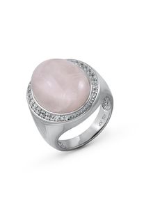 ZEEme Gemstones Ring Silber 925 rhodiniert mit echtem Rosaquarz und Zirkonia