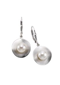 ZEEme Pearls Ohrringe Silber 925 rhodiniert mattiert mit 2x Perle weiß 7-8mm
