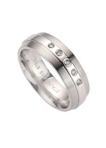 ZEEme Stainless Steel Ring Edelstahl glanz/matt mit weißem Zirkonia