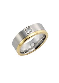 ZEEme Stainless Steel Ring Edelstahl zweifarbig glanz/mattiert mit weißem Zirkonia