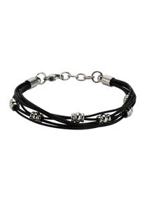 ZEEme Stainless Steel Armband Leder schwarz mit Stahlkugeln 19,5+2cm lang