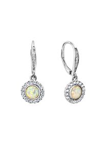 ZEEme Basic Ohrringe Silber 925 rhodiniert mit weißem syn. Opal 28mm lang