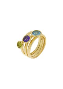 ZEEme Gemstones Ring-Set Silber 925 vergoldet mit Blautopas (beh.) Peridot Amethyst