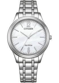 Citizen Damen Solaruhrsilberfarben, weiß, Armbanduhren, Armbanduhr, Damenuhr, Edelstahlarmband, Batterie-Entladungsanzeige