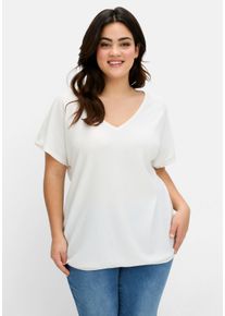 Große Größen Shirt aus Struktur-Jersey, mit Gummizugsaum Gr. 48/50 weiß von sheego für Damen