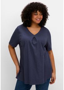 Große Größen Shirt in A-Linie, mit V-Ausschnitt und Kellerfalte Gr. 48/50 blau von sheego für Damen