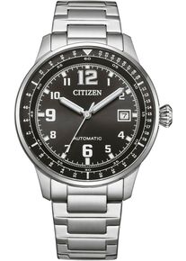 Citizen Herren Automatikuhrsilberfarben, schwarz, Armbanduhren, Armbanduhr, Herrenuhr, Mechanische Uhr, Edelstahlarmband, analog, Tag