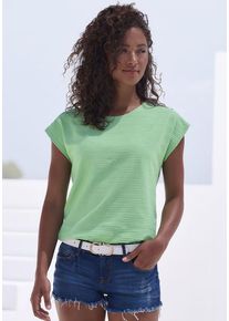 Vivance T-Shirt 'mit modischer Streifenstruktur' grün Gr. 32/34 für Damen. Mit Rundhals. Bequem. Nachhaltig.