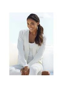 Strickjacke Lascana, Damen, Gr. 44/46, beige (cream), Obermaterial: 50% Viskose, 28% Polyester, 22% Nylon, unifarben, Basic, bequem h&uuml;ftlang, Rippb&uuml;ndchen, Strickjacken Strickjacke, in kurzer Form, Loungewear