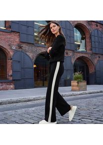 LANDS' END Kn&ouml;chellange Feinstrick-Hose mit weitem Bein, Damen,  Schwarz, Polyester-Mischung, by Lands' End