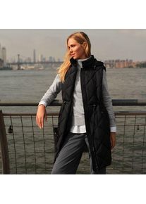 LANDS' END Lange Steppweste mit geraffter Taille, Damen,  Schwarz, Polyester, by Lands' End