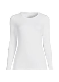 LANDS' END Langarmshirt aus mikrofeinem Baumwollripp, Damen,  Wei&szlig;, Baumwolle/Elasthan, by Lands' End