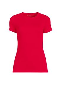 LANDS' END Feinripp-Shirt mit Rundhalsausschnitt und kurzen &Auml;rmeln, Damen,  Pink, Baumwolle/Elasthan, by Lands' End