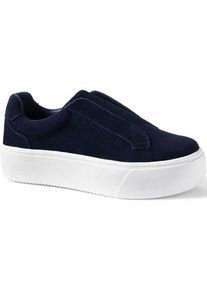 LANDS' END Plateau-Sneaker aus Veloursleder, Damen,  Blau, Rauleder, by Lands' End