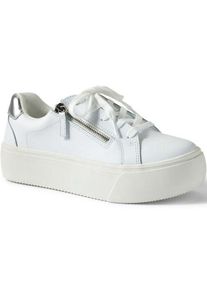LANDS' END Plateau-Sneaker mit Rei&szlig;verschluss, Damen,  Wei&szlig;, Leder, by Lands' End