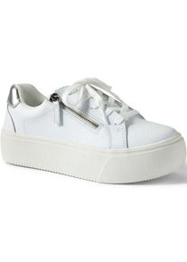 LANDS' END Plateau-Sneaker mit Rei&szlig;verschluss, Damen,  Wei&szlig;, Leder, by Lands' End