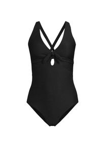LANDS' END Gerippter Badeanzug mit Schn&uuml;rung am R&uuml;cken, hohes Bein f&uuml;r Damen, Damen, size: regular, Schwarz, Elasthan/Nylon-Mischung, by Lands' End