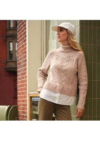 LANDS' END Rollkragenpullover im Lagenlook, Damen,  Beige, Baumwolle/Wolle/Polyester, by Lands' End