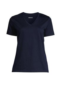 LANDS' END Supima Kurzarm-Shirt mit V-Ausschnitt, Damen,  Blau, Baumwolle, by Lands' End