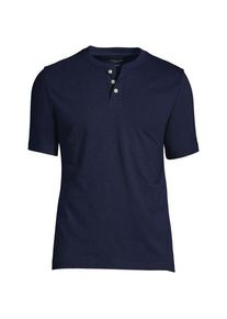 LANDS' END Kurzarm-Super-T Henleyshirt, Herren,  Blau, Baumwolle, by Lands' End