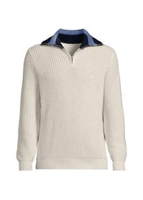 LANDS' END DRIFTER Pullover mit Colorblock-Kragen und Rei&szlig;verschluss, Herren,  Wei&szlig;, Baumwolle, by Lands' End