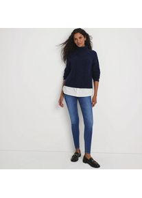 LANDS' END Rollkragenpullover im Lagenlook, Damen,  Blau, Baumwolle/Wolle/Polyester, by Lands' End