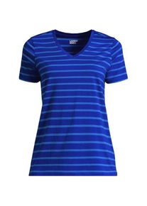 LANDS' END Supima Kurzarm-Shirt mit V-Ausschnitt, Damen,  Blau, Baumwolle, by Lands' End