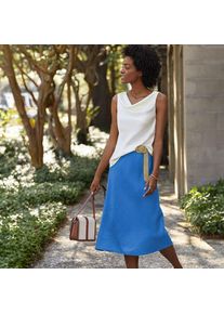 LANDS' END Leinen-Midirock im Schr&auml;gschnitt, Damen,  Blau, Leinen, by Lands' End