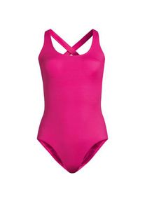 LANDS' END Komfort-Badeanzug mit gekreuzten Tr&auml;gern, hohes Bein, Damen,  Blau, Nylon-Mischung, by Lands' End