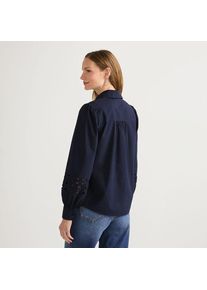 LANDS' END Hemdbluse mit Cutout-Detail, Damen,  Blau, Baumwolle, by Lands' End