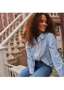 LANDS' END Bluse mit H&auml;kelborte aus Baumwolle, Damen,  Blau, Baumwolle, by Lands' End