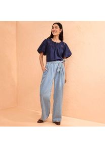 LANDS' END Weite Paperbag-Jeans, Damen,  Blau, Lyocell (Viskose)/Baumwoll-Mischung, by Lands' End