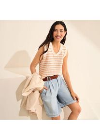 LANDS' END Leichte Jeans-Bermudashorts mit Bundfalten, Damen,  Blau, Baumwolle, by Lands' End