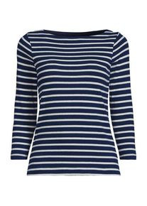 LANDS' END Gestreiftes Baumwollshirt mit 3/4-&Auml;rmeln, Damen,  Blau, Baumwolle, by Lands' End