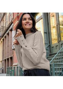 LANDS' END Soft Touch Stehkragenpullover mit &Auml;rmelkn&ouml;pfen, Damen,  Beige, Polyacryl/Woll-Mischung/Nylon-Mischung, by Lands' End
