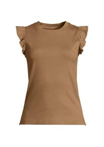 LANDS' END Baumwollripp-Top mit Volants, Damen,  Beige, Baumwolle/Elasthan, by Lands' End